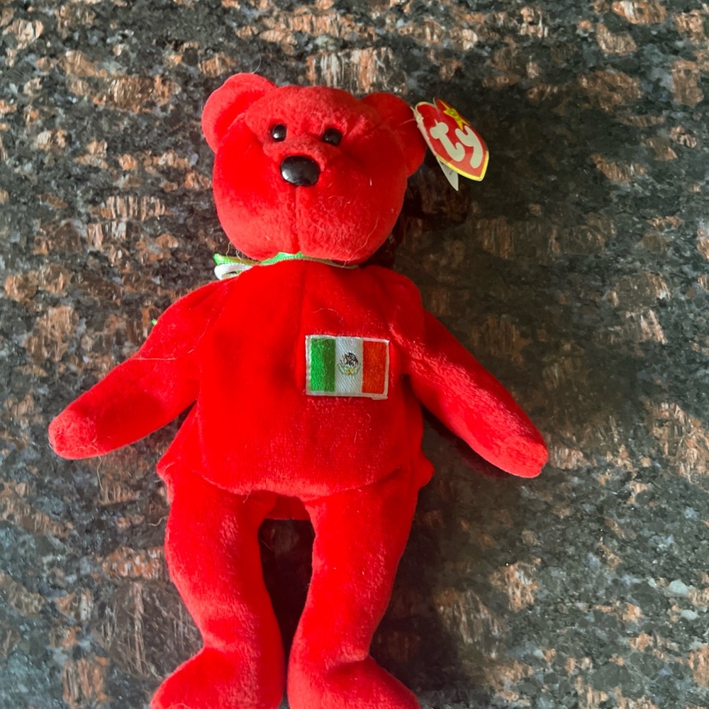 Ty Beanie Babies Red Bear with Flag
